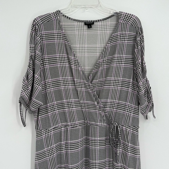 Torrid Plaid Dress Midi Faux Wrap Studio Knit Black Purple Plus Size 2X Women’s - Picture 6 of 13